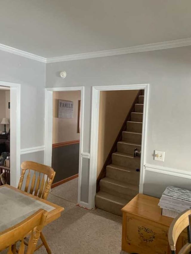 Finished gray interior wall, trim, and stair opening after painting